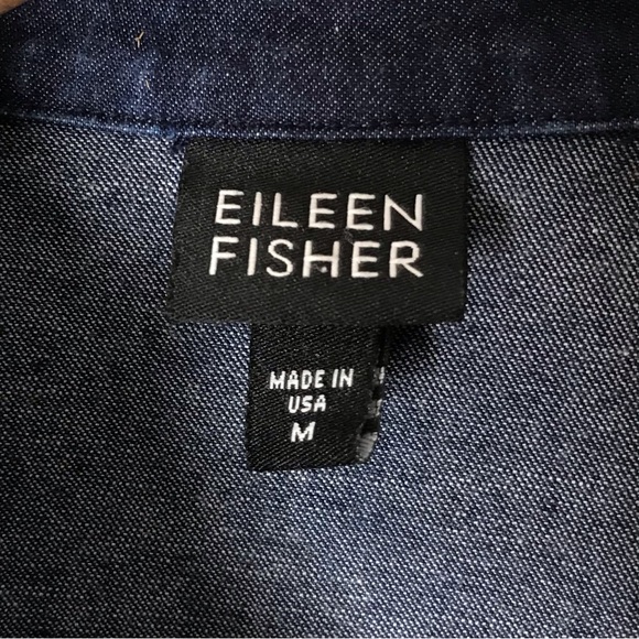 Medium Eileen Fisher Blue Cotton Chambray Shirt Jean Jacket Coastal Stretch - Picture 5 of 12